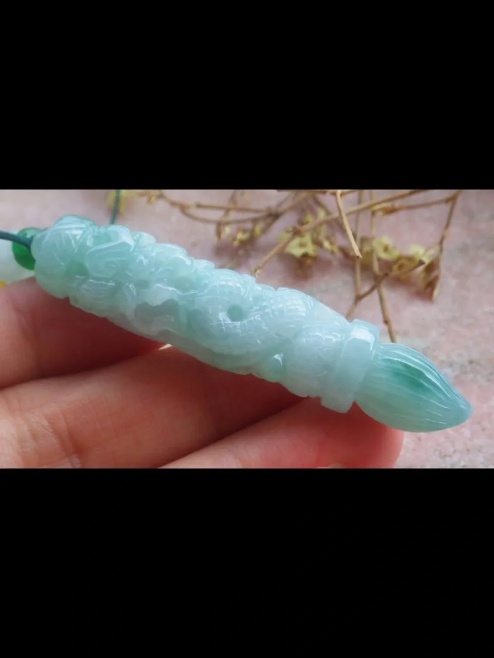 Hand-Carved Light Green Jade jadeite success Dragon pen Pendant certificate